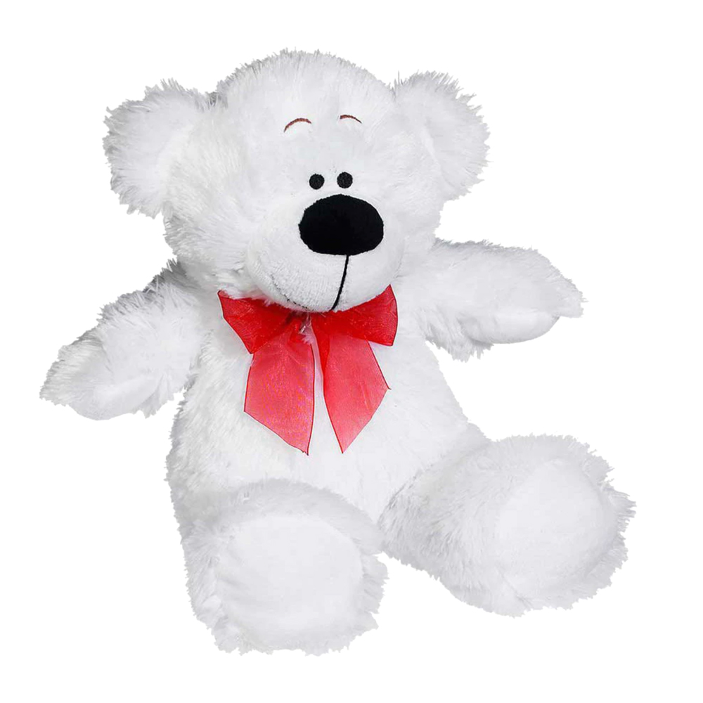 12" Bobby White Bear With Red Ribbon