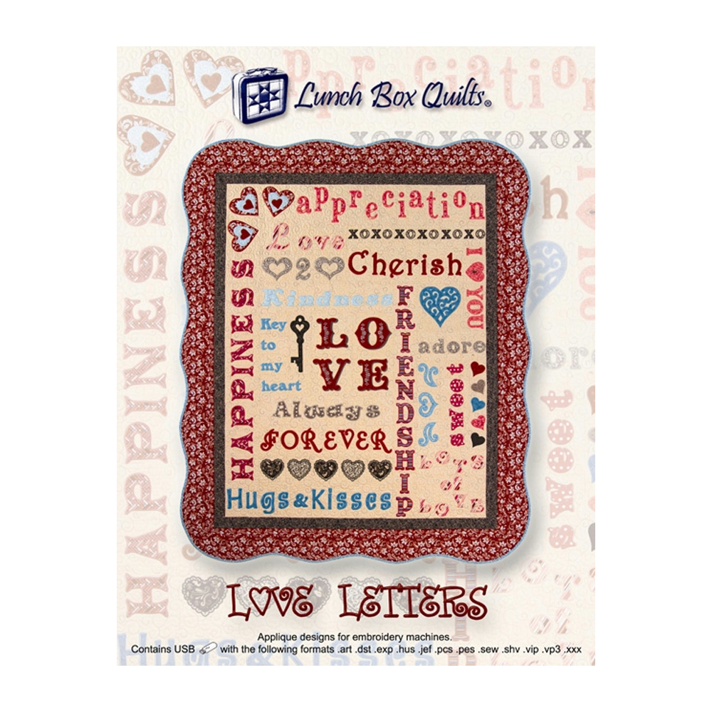 Love Letters Applique Embroidery Designs by Lunch Box Quilts - CLOSEOUT