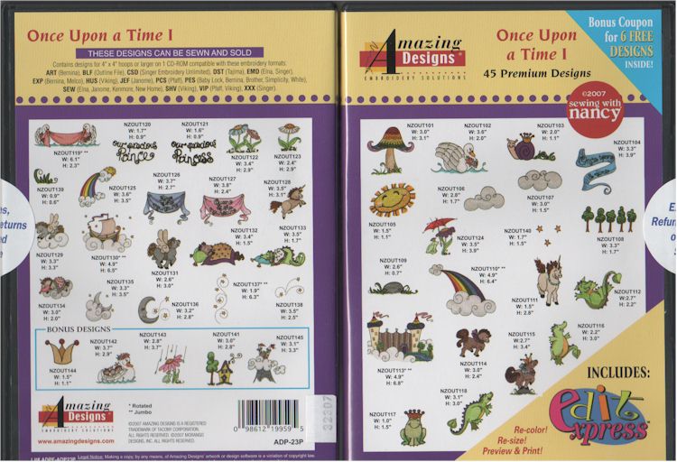 Once Upon a Time by Nancy Zieman Amazing Designs ADP-23P Embroidery Designs on CD