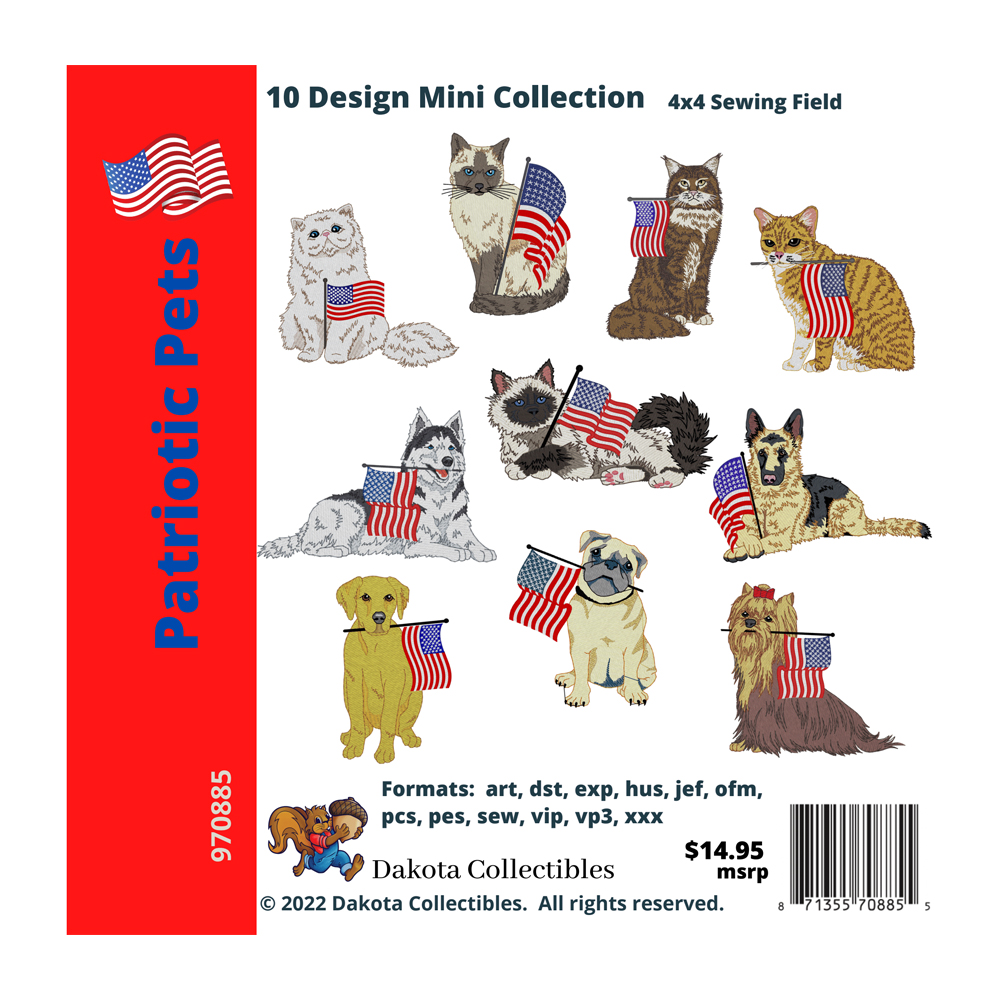 Patriotic Pets Embroidery Designs by Dakota Collectibles CD-ROM + INSTANT DOWNLOAD 970885