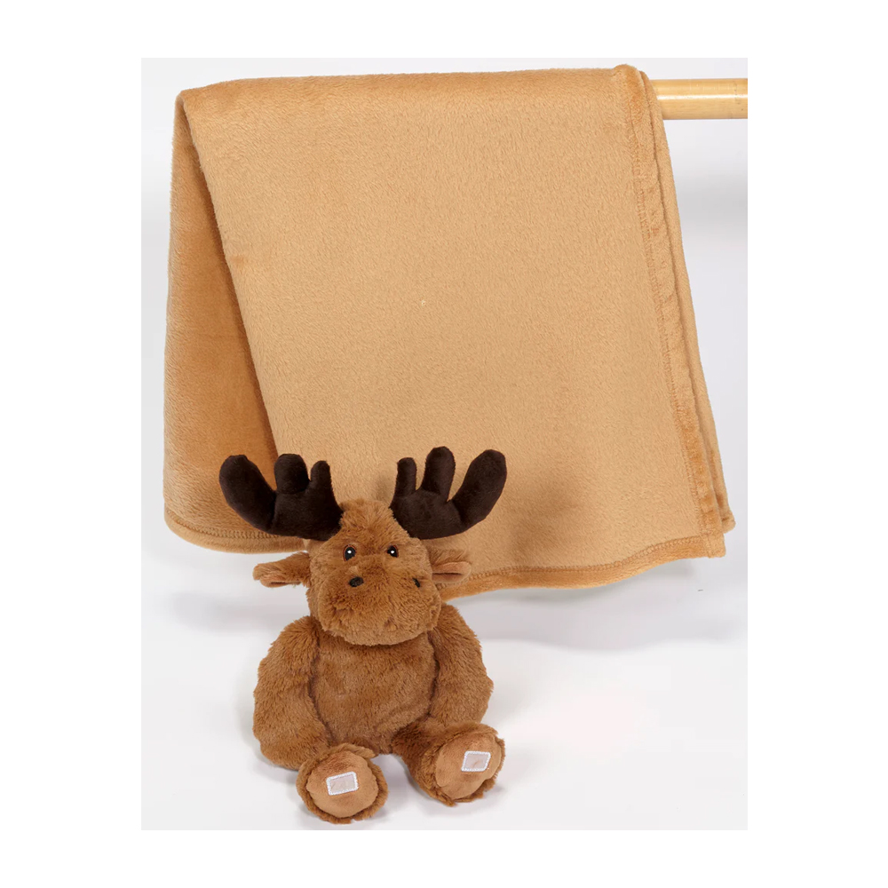 Embroider Buddy - Blankey Hugger Plush Toy and 45" x 61" Blanket Set - Moose - Brown