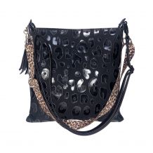 Domil Selected - Black Leopard Print Crossbody Bag with Tassel