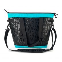 Domil Selected - Over-The-Shoulder Cooler Tote in Aqua Trim/Black Leopard Print