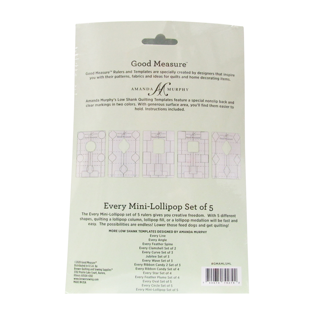 Every Mini-Lollipop - Set of 5 Good Measure Low Shank Quilting Template Rulers by Amanda Murphy