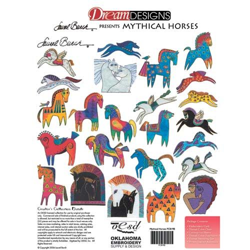 Mythical Horses by Laurel Burch Embroidery Designs on a BROTHER Embroidery Card PC818B