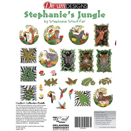 Stephanies Jungle Embroidery Designs by Stephanie Stouffer on a Multi-Format USB Stick PC840S