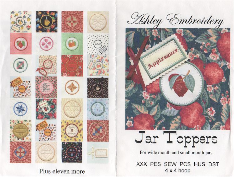 Jar Toppers Applique Embroidery Designs by Ashley Embroidery on a Multi-Format CD-ROM ASH023 - CLOSEOUT