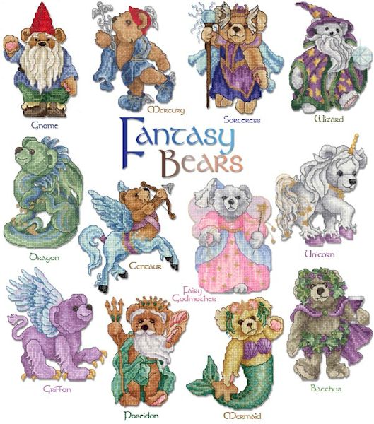 Fantasy Bears Cross Stitch Embroidery Designs by Vermillion Stitchery on a Multi-Format CD-ROM 74600