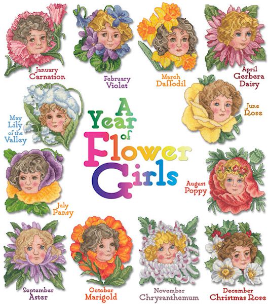 Flower Girls Cross Stitch Embroidery Designs by Vermillion Stitchery on a Multi-Format CD-ROM 74700 - CLOSEOUT