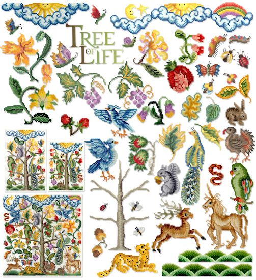 Tree of Life Cross Stitch Embroidery Designs by Vermillion Stitchery on a Multi-Format CD-ROM 74800