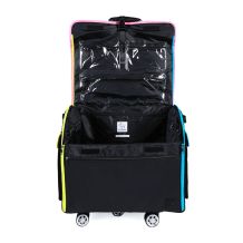 Rolling Goat™ 2.0 interior view with lid open, showing clear zippered organizer pockets and spacious main compartment.