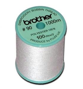 Brother 90wt Bobbin Thread 1000m Spool For PE Embroidery Machines- White EBTPE