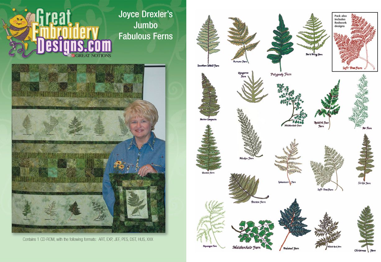 Joyce Drexler Jumbo Fabulous Ferns Embroidery Designs on a Multi-Format CD-ROM
