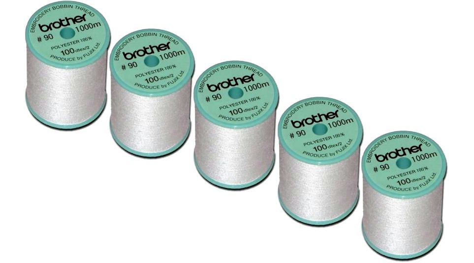 Brother 90wt Bobbin Thread 1000m Spool For PE Embroidery Machines- Box of 5 White EBTPE