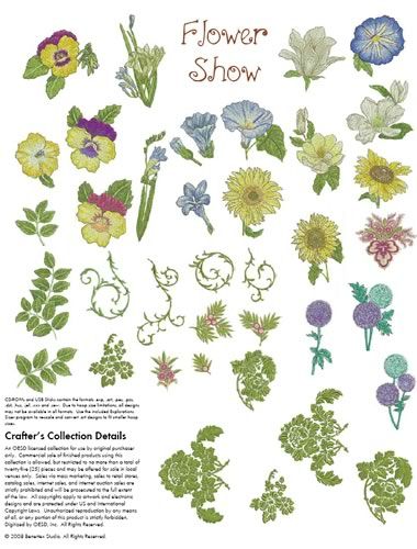 Flower Show Embroidery Designs on a BROTHER Embroidery Card PC866B