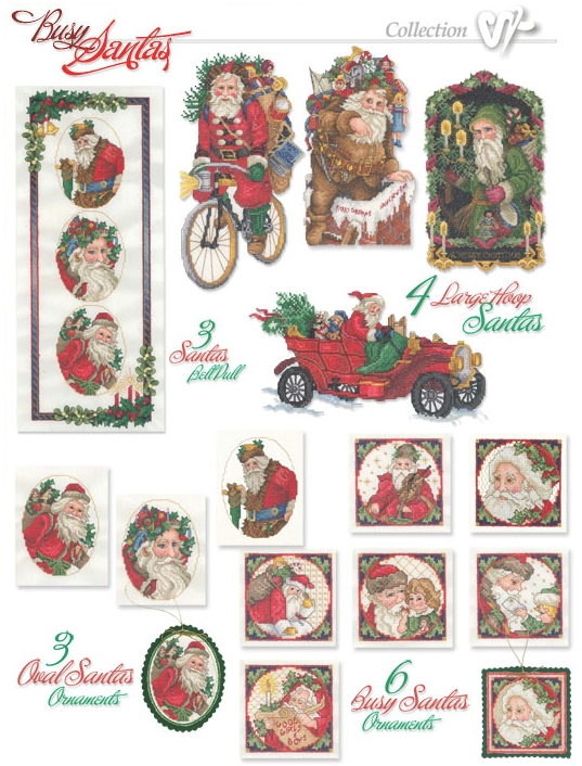 Busy Santas Embroidery Designs on CD from the Vermillion Stitchery 74300
