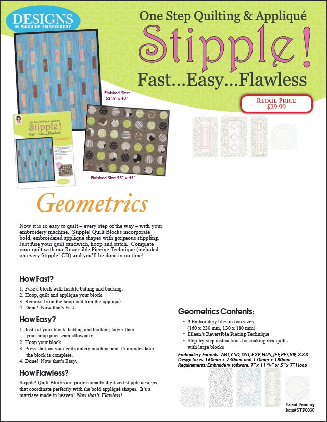 One Step Quilting & Applique Stipple - Geometrics from Eileen Roche