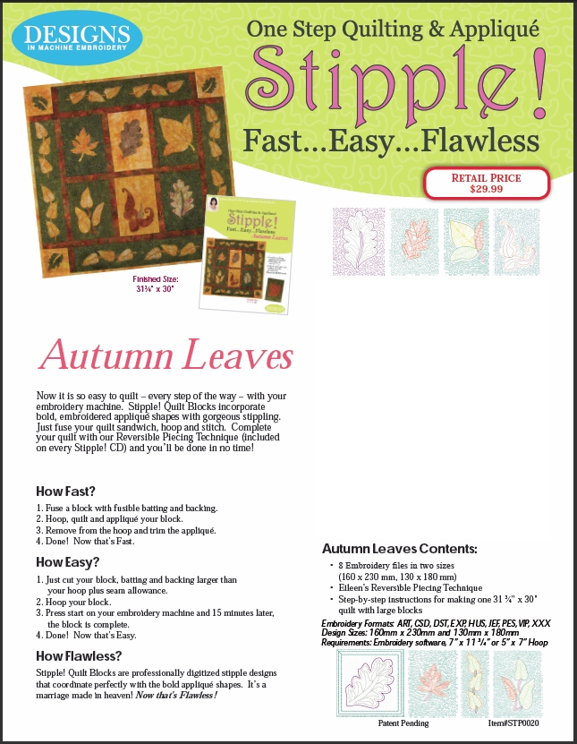 One Step Quilting & Applique Stipple - Autumn Leaves from Eileen Roche