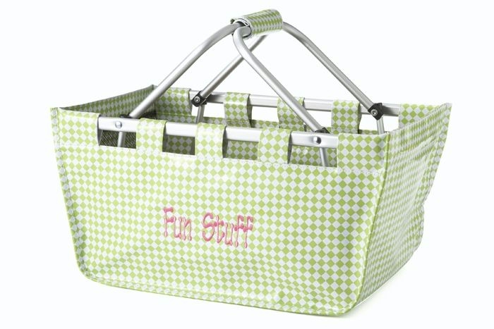 Foldable Market Tote Embroidery Blanks - LIME CHECKER VINYL - CLOSEOUT