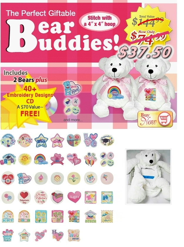 Bear Buddies Embroidery Blanks