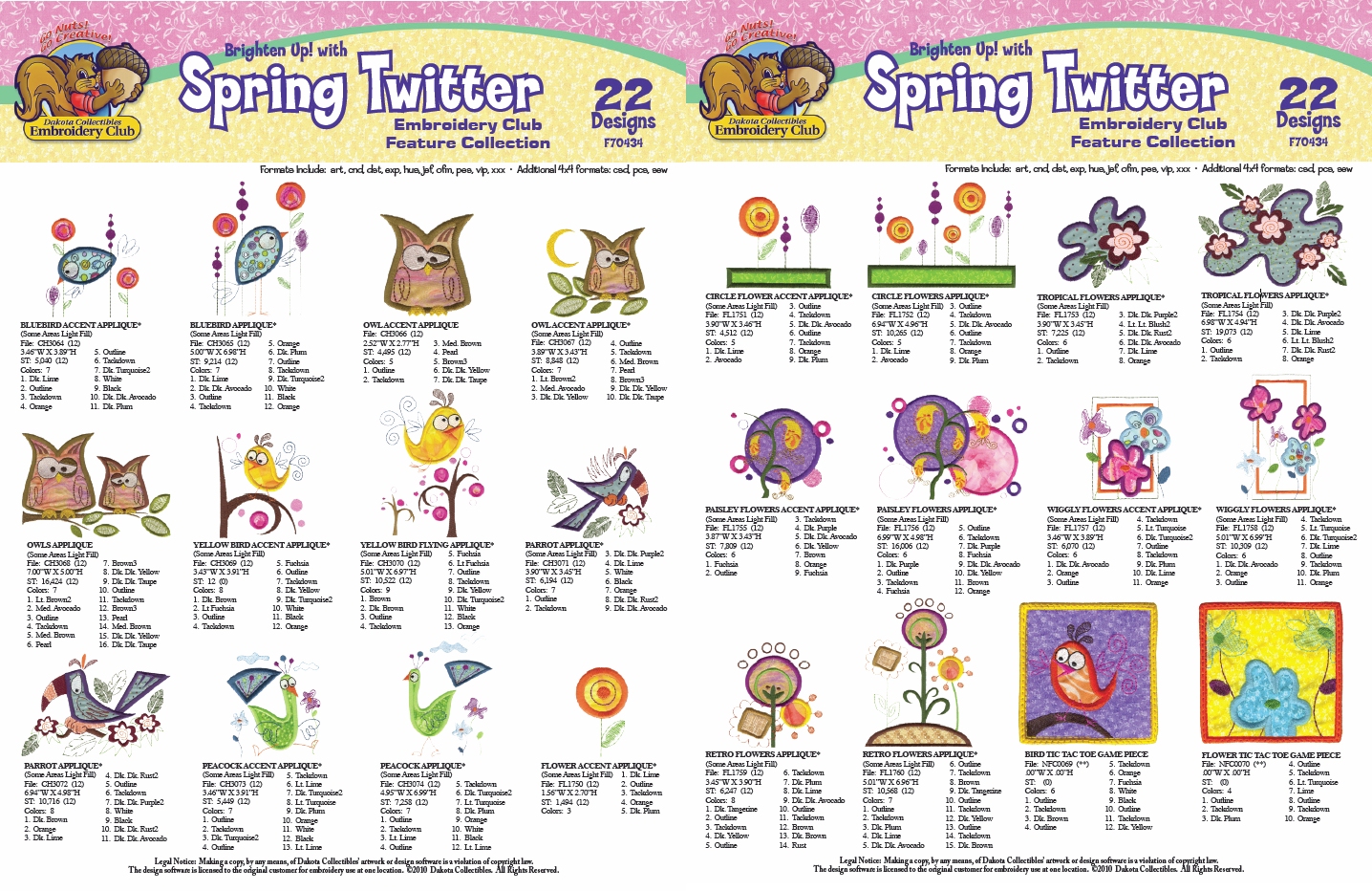 Spring Twitter Embroidery Designs by Dakota Collectibles on Multi-Format CD-ROM F70434