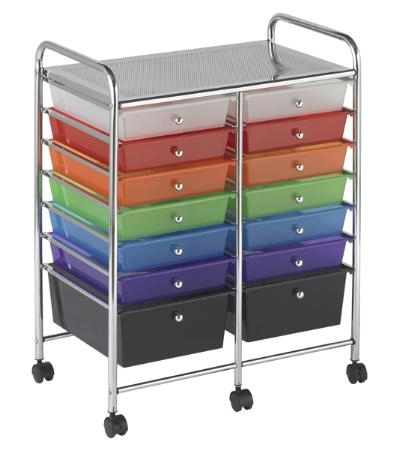 14 Drawer Double-Wide Mobile Organizer (Multi)