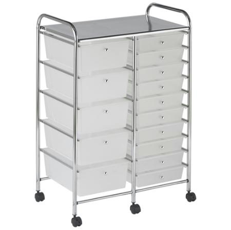 15 Drawer Double-Wide Mobile Organizer (White)
