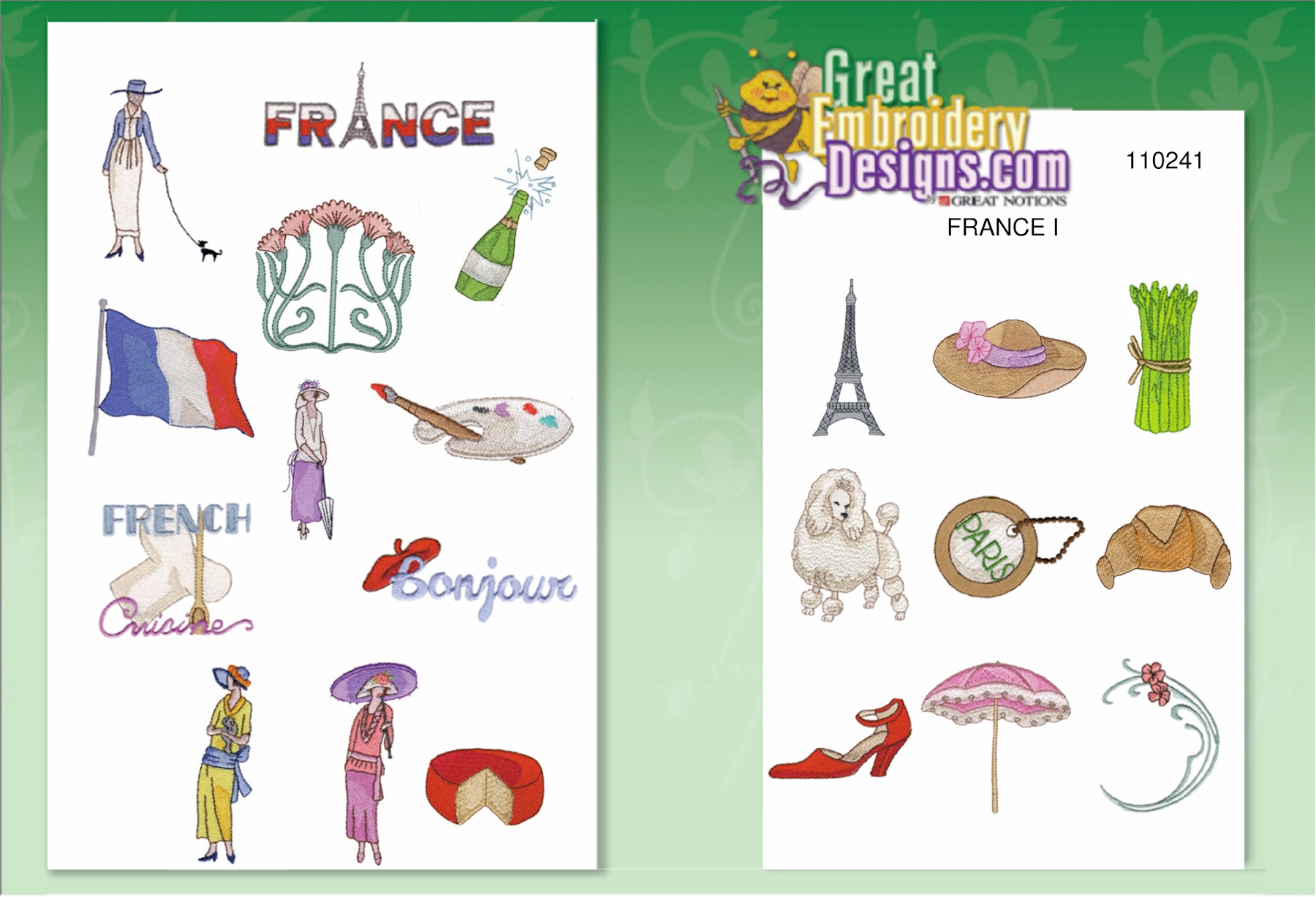 France DOWNLOADABLE Embroidery Designs by Great Notions 110241