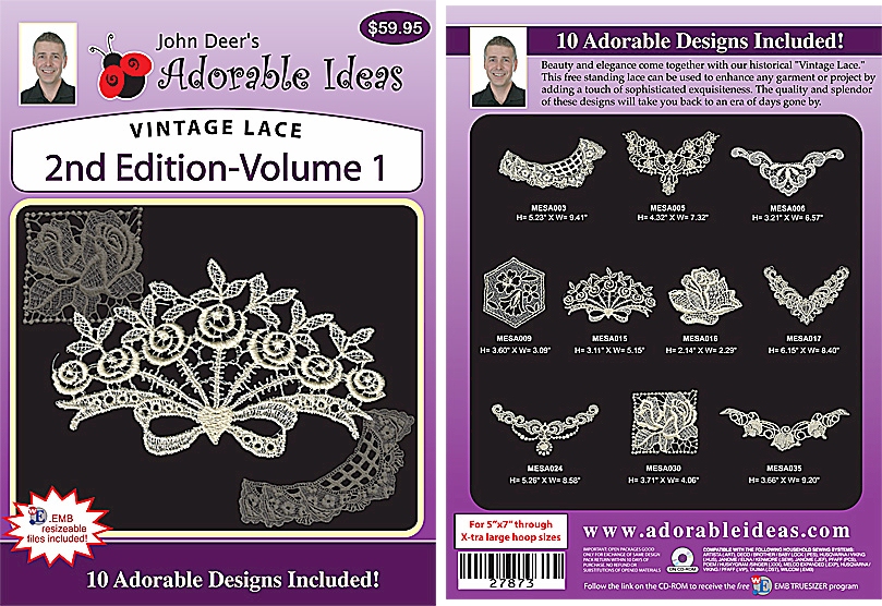 Vintage Lace 2nd Edition Volume 1 Embroidery Designs by John Deer's Adorable Ideas - Multi-Format CD-ROM 27873