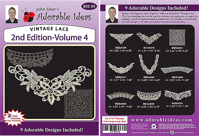 Vintage Lace 2nd Edition Volume 4 Embroidery Designs by John Deer's Adorable Ideas - Multi-Format CD-ROM 27903