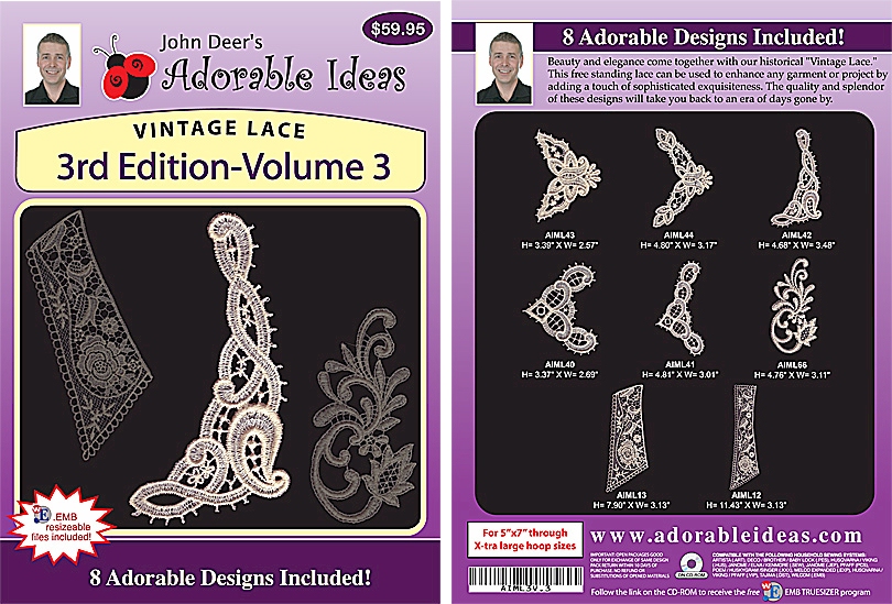 Vintage Lace 3rd Edition Volume 3 Embroidery Designs by John Deer's Adorable Ideas - Multi-Format CD-ROM AIML3v.3