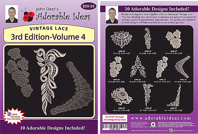 Vintage Lace 3rd Edition Volume 4 Embroidery Designs by John Deer's Adorable Ideas - Multi-Format CD-ROM AIML3v.4