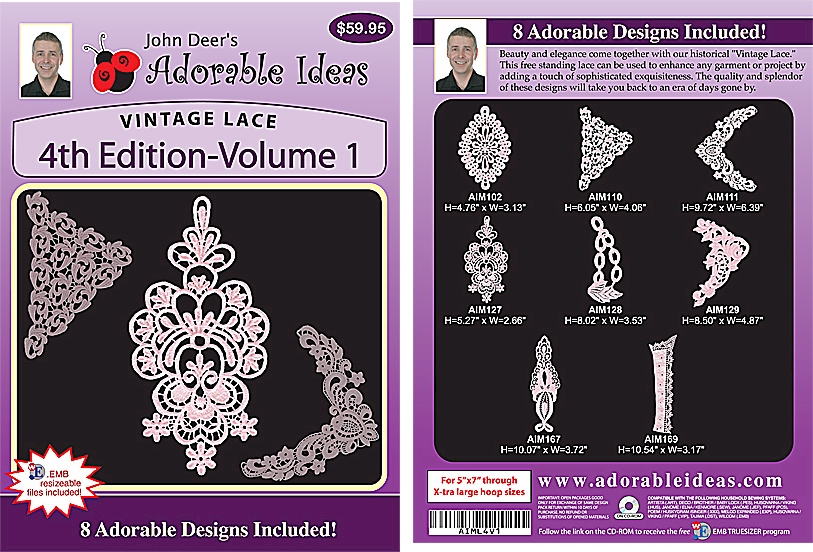 Vintage Lace 4th Edition Volume 1 Embroidery Designs by John Deer's Adorable Ideas - Multi-Format CD-ROM AIML4v.1