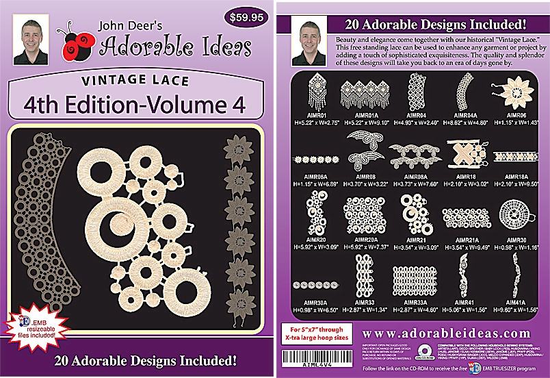 Vintage Lace 4th Edition Volume 4 Embroidery Designs by John Deer's Adorable Ideas - Multi-Format CD-ROM AIML4v.4