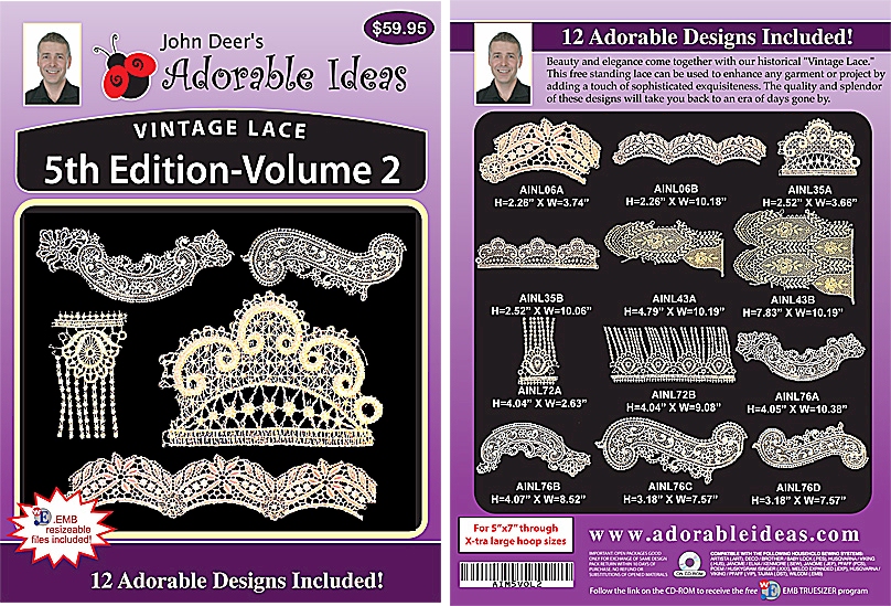 Vintage Lace 5th Edition Volume 2 Embroidery Designs by John Deer's Adorable Ideas - Multi-Format CD-ROM AIML5v.2