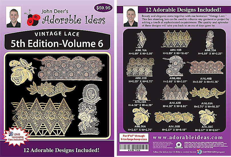Vintage Lace 5th Edition Volume 6 Embroidery Designs by John Deer's Adorable Ideas - Multi-Format CD-ROM AIML5v.6