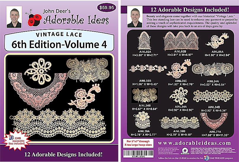 Vintage Lace 6th Edition Volume 4 Embroidery Designs by John Deer's Adorable Ideas - Multi-Format CD-ROM AIML6v.4