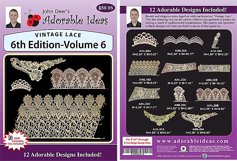Vintage Lace 6th Edition Volume 6 Embroidery Designs by John Deer's Adorable Ideas - Multi-Format CD-ROM AIML6v.6