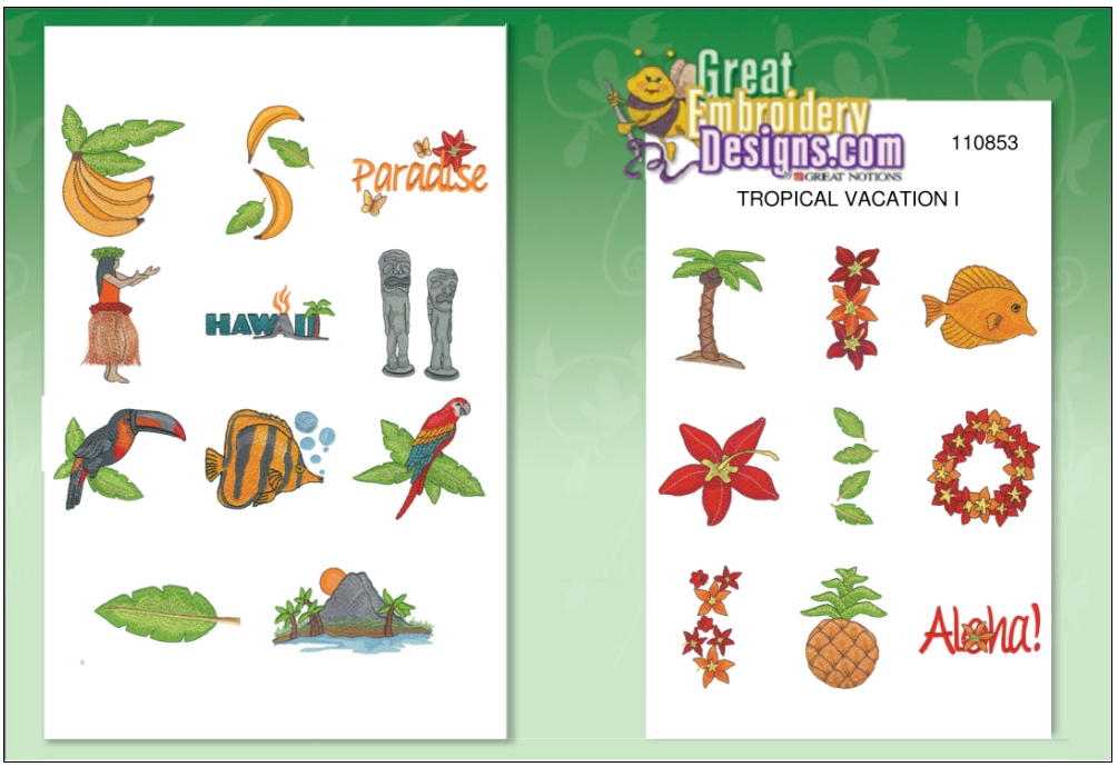 Tropical Vacation DOWNLOADABLE Embroidery Designs by Great Notions 110853