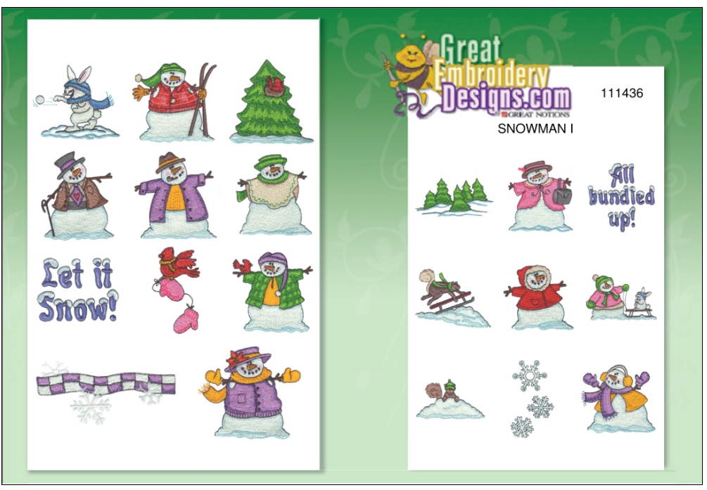 Snowman DOWNLOADABLE Embroidery Designs by Great Notions 111436