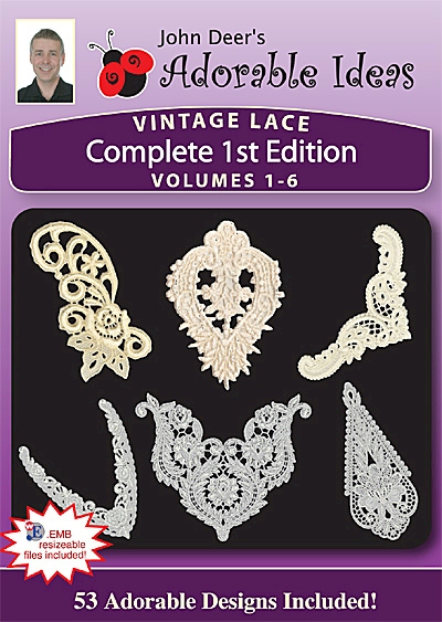 Vintage Lace 1st Edition Bundle Pack Volumes 1-6 Embroidery Designs by John Deer's Adorable Ideas - Multi-Format CD-ROM 027989