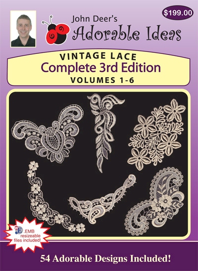 Vintage Lace 3rd Edition Bundle Pack Volumes 1-6 Embroidery Designs by John Deer's Adorable Ideas - Multi-Format CD-ROM 3rdEDbundle