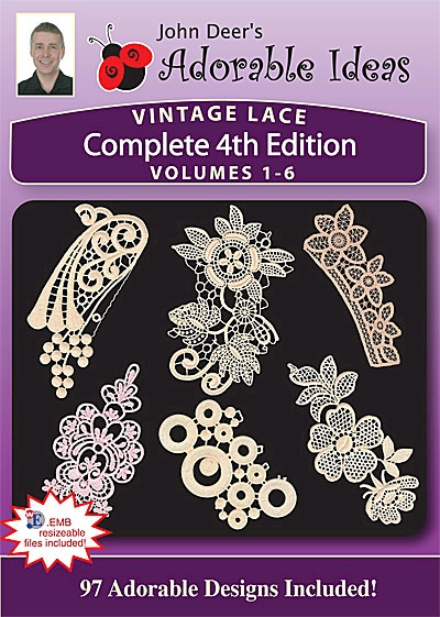 Vintage Lace 4th Edition Bundle Pack Volumes 1-6 Embroidery Designs by John Deer's Adorable Ideas - Multi-Format CD-ROM Lace4thEdBundle