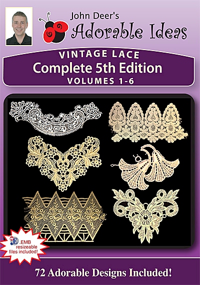 Vintage Lace 5th Edition Bundle Pack Volumes 1-6 Embroidery Designs by John Deer's Adorable Ideas - Multi-Format CD-ROM Lace5thEdBundle
