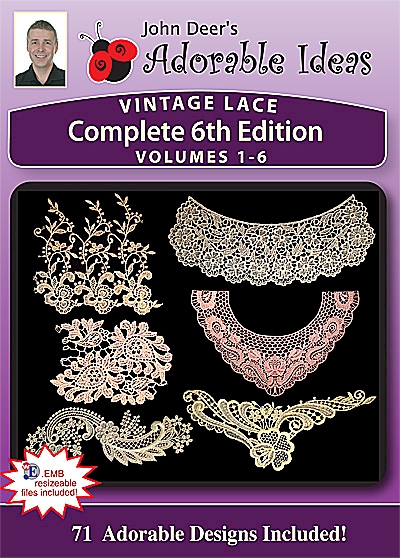 Vintage Lace 6th Edition Bundle Pack Volumes 1-6 Embroidery Designs by John Deer's Adorable Ideas - Multi-Format CD-ROM Lace6thEdBundle