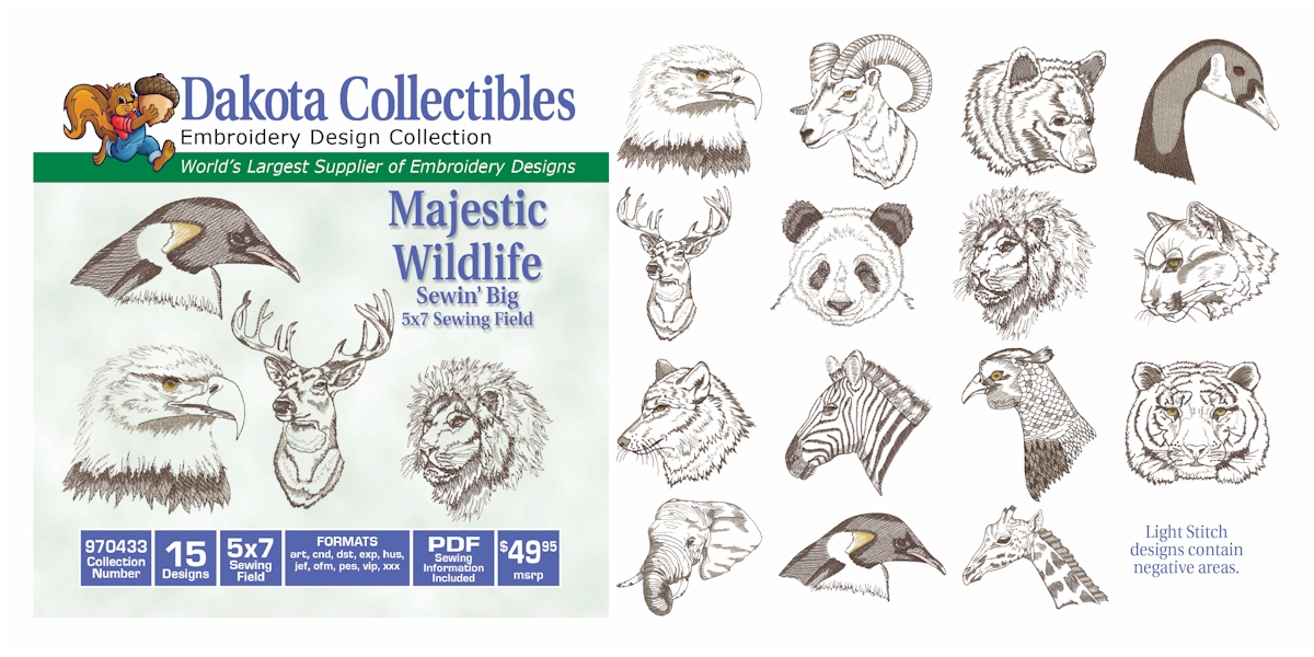 Majestic Wildlife Embroidery Designs by Dakota Collectibles on a CD-ROM 970433