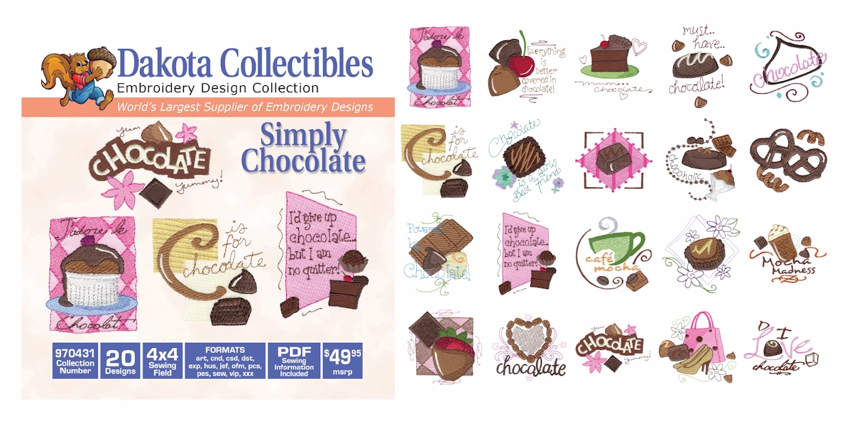 Simply Chocolate Embroidery Designs by Dakota Collectibles on a CD-ROM 970431