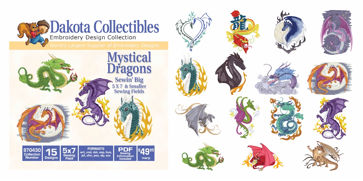 Mystical Dragons Embroidery Designs by Dakota Collectibles on a CD-ROM 970430