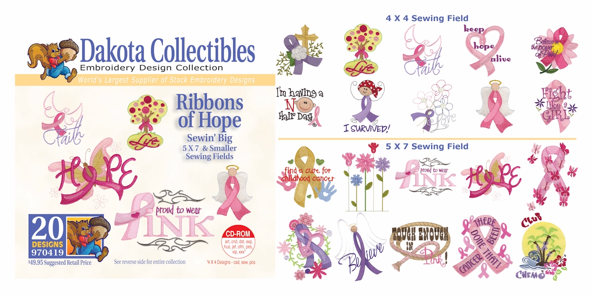 Ribbons of Hope Embroidery Designs by Dakota Collectibles on a CD-ROM 970419