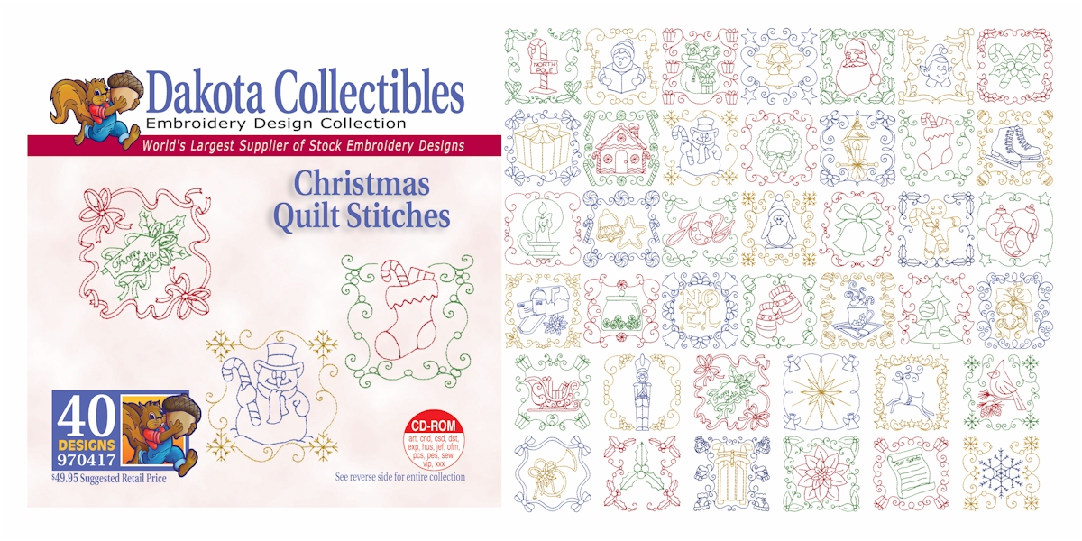 Christmas Quilt Stitches Embroidery Designs by Dakota Collectibles on a CD-ROM 970417